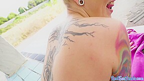 Tattoo amateur reality babe POV fucked in public outdoor